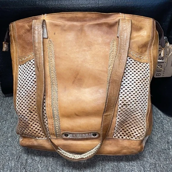 BEDSTU AMELIE Brown and Cream LEATHER Tote Bag